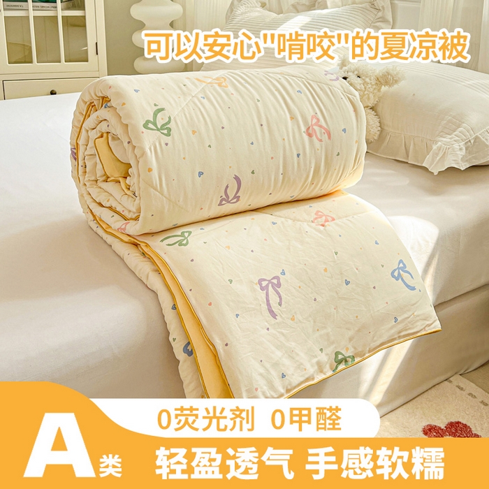 91家纺网 家纺一手货源 找家纺 Mata蔓塔家 2025春夏新款印花水洗双层纱单夏被夏凉被空调被（有买家秀） 奶油啵啵,奶油啵啵