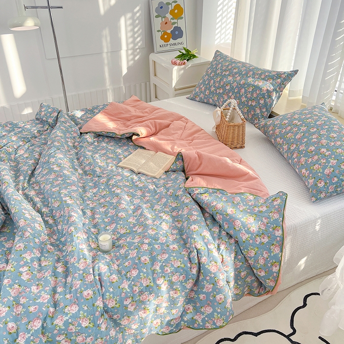 91家纺网 家纺一手货源 找家纺 Mata蔓塔家 2025春夏新款印花水洗双层纱单夏被夏凉被空调被（有买家秀） 玫瑰花园