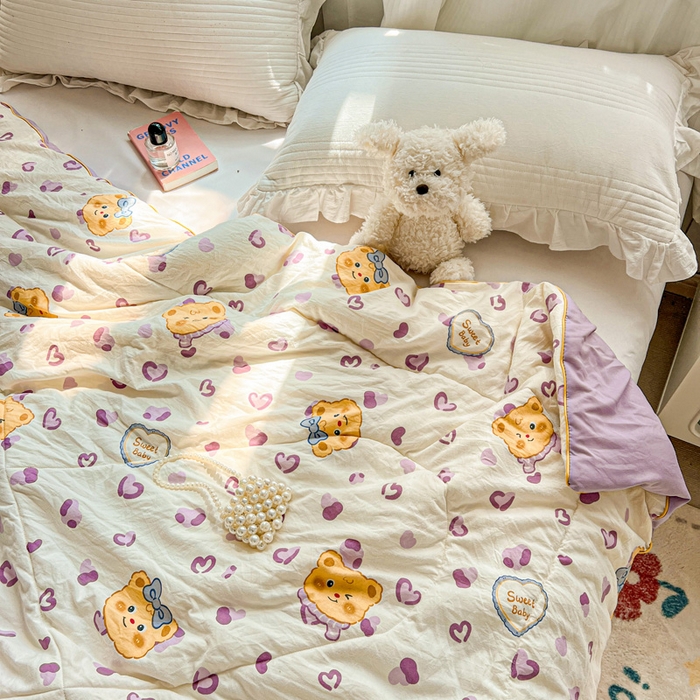 91家纺网 家纺一手货源 找家纺 Mata蔓塔家 2025春夏新款印花水洗双层纱单夏被夏凉被空调被（有买家秀） 黄油小熊