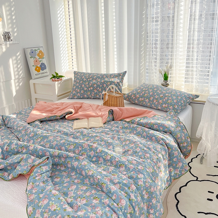 91家纺网 家纺一手货源 找家纺 Mata蔓塔家 2025春夏新款印花水洗双层纱单夏被夏凉被空调被（有买家秀） 玫瑰花园