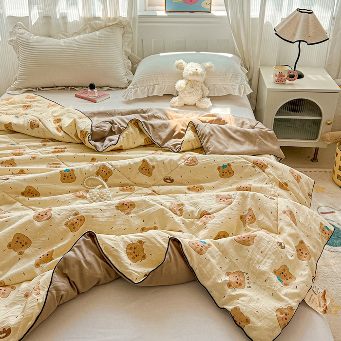 91家纺网 家纺一手货源 找家纺 Mata蔓塔家 2025春夏新款印花水洗双层纱单夏被夏凉被空调被（有买家秀） 奥利奥小熊