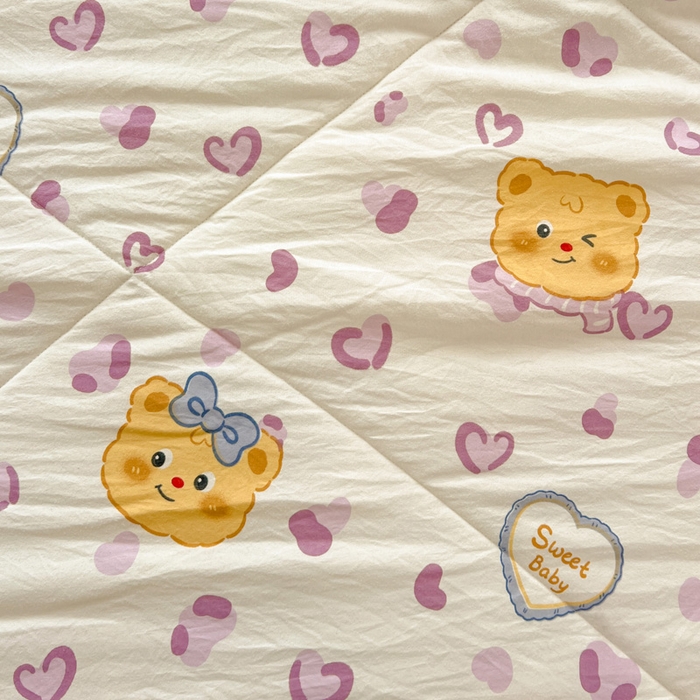 91家纺网 家纺一手货源 找家纺 Mata蔓塔家 2025春夏新款印花水洗双层纱单夏被夏凉被空调被（有买家秀） 黄油小熊