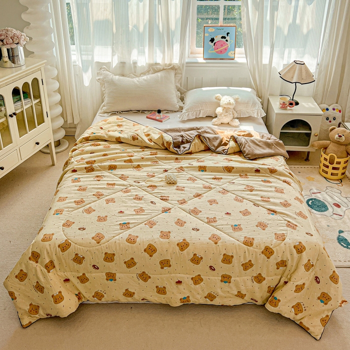 91家纺网 家纺一手货源 找家纺 Mata蔓塔家 2025春夏新款印花水洗双层纱单夏被夏凉被空调被（有买家秀） 奥利奥小熊