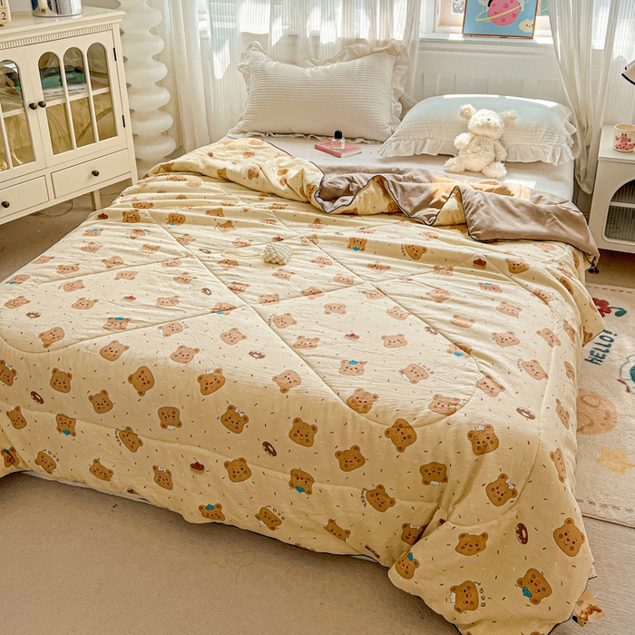 91家纺网 家纺一手货源 找家纺 Mata蔓塔家 2025春夏新款印花水洗双层纱单夏被夏凉被空调被（有买家秀） 奥利奥小熊