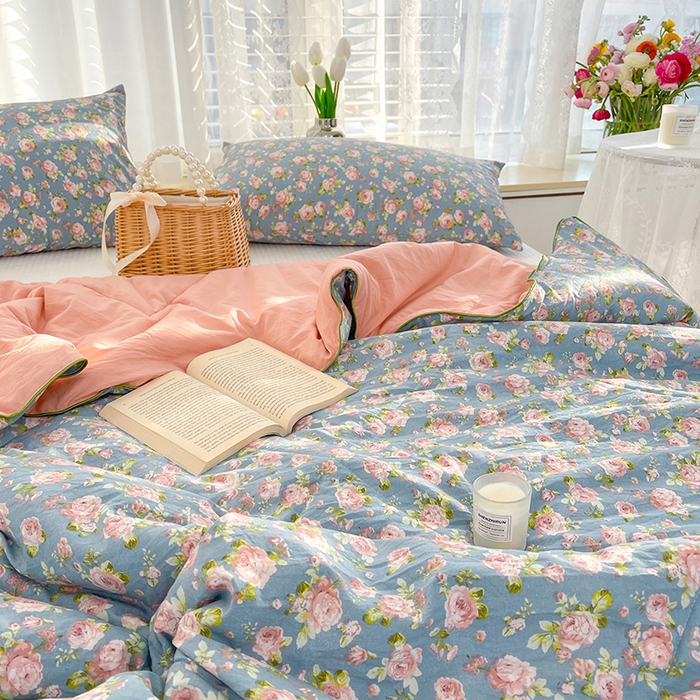 91家纺网 家纺一手货源 找家纺 Mata蔓塔家 2025春夏新款印花水洗双层纱单夏被夏凉被空调被（有买家秀） 玫瑰花园