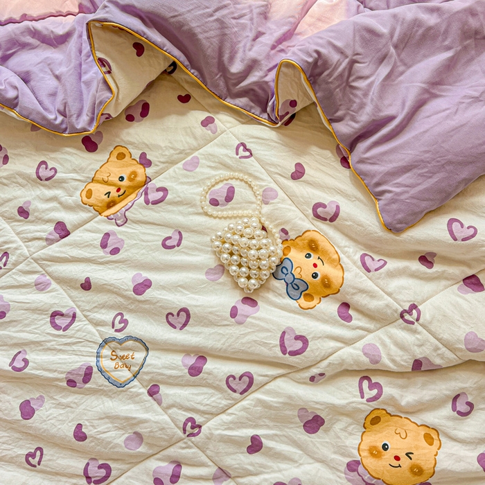 91家纺网 家纺一手货源 找家纺 Mata蔓塔家 2025春夏新款印花水洗双层纱单夏被夏凉被空调被（有买家秀） 黄油小熊