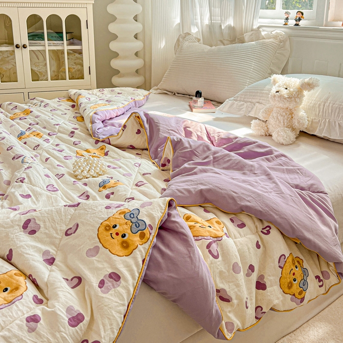 91家纺网 家纺一手货源 找家纺 Mata蔓塔家 2025春夏新款印花水洗双层纱单夏被夏凉被空调被（有买家秀） 黄油小熊