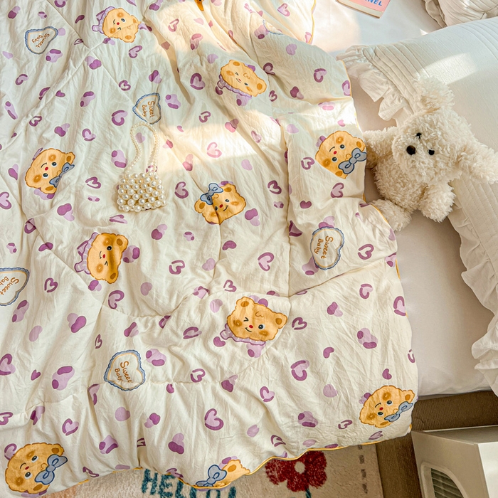 91家纺网 家纺一手货源 找家纺 Mata蔓塔家 2025春夏新款印花水洗双层纱单夏被夏凉被空调被（有买家秀） 黄油小熊