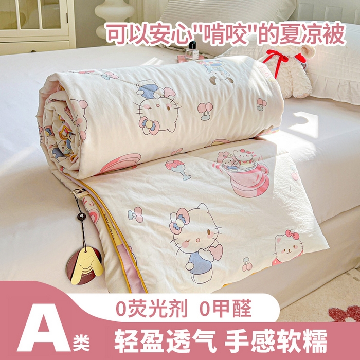 91家纺网 家纺一手货源 找家纺 Mata蔓塔家 2025春夏新款印花水洗双层纱单夏被夏凉被空调被（有买家秀） 奶猫,奶猫