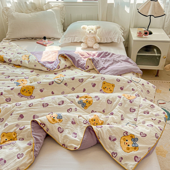 91家纺网 家纺一手货源 找家纺 Mata蔓塔家 2025春夏新款印花水洗双层纱单夏被夏凉被空调被（有买家秀） 黄油小熊