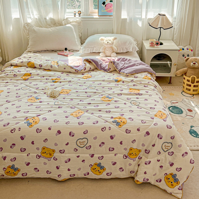 91家纺网 家纺一手货源 找家纺 Mata蔓塔家 2025春夏新款印花水洗双层纱单夏被夏凉被空调被（有买家秀） 黄油小熊