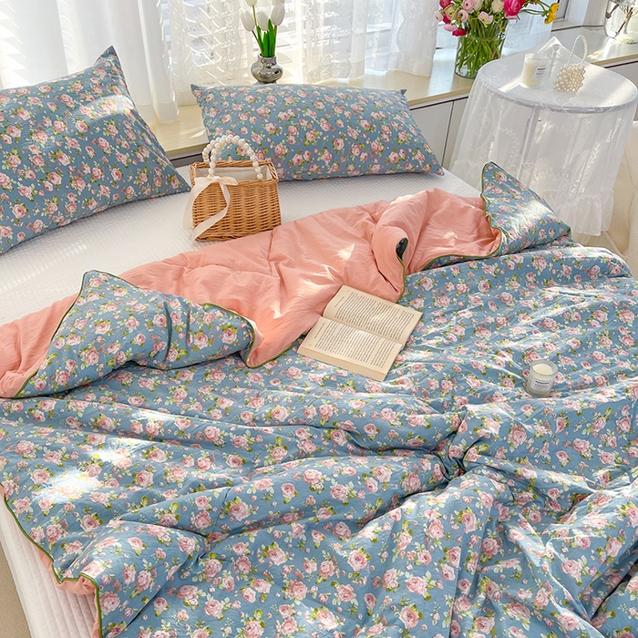 91家纺网 家纺一手货源 找家纺 Mata蔓塔家 2025春夏新款印花水洗双层纱单夏被夏凉被空调被（有买家秀） 玫瑰花园