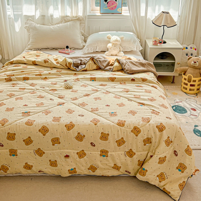 91家纺网 家纺一手货源 找家纺 Mata蔓塔家 2025春夏新款印花水洗双层纱单夏被夏凉被空调被（有买家秀） 奥利奥小熊