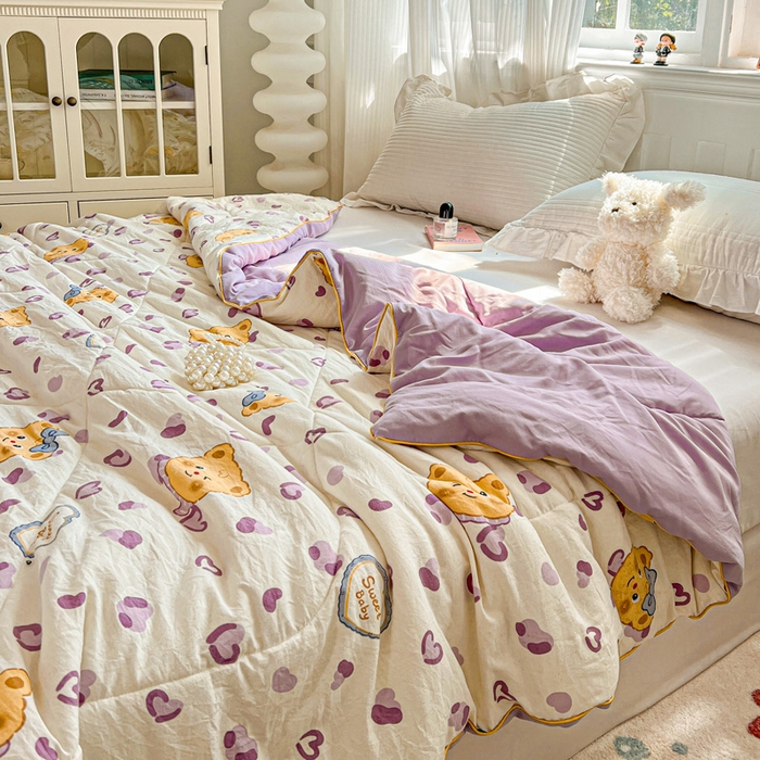 91家纺网 家纺一手货源 找家纺 Mata蔓塔家 2025春夏新款印花水洗双层纱单夏被夏凉被空调被（有买家秀） 黄油小熊