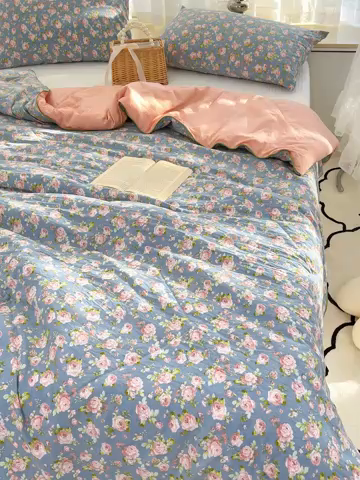 91家纺网 家纺一手货源 找家纺 Mata蔓塔家 2025春夏新款印花水洗双层纱单夏被夏凉被空调被（有买家秀） 玫瑰花园