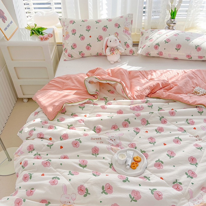 91家纺网 家纺一手货源 找家纺 Mata蔓塔家 2025春夏新款印花水洗双层纱单夏被夏凉被空调被（有买家秀） 曼塔玫瑰