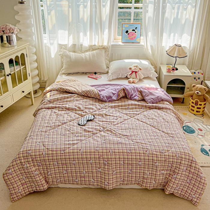 91家纺网 家纺一手货源 找家纺 Mata蔓塔家 2025春夏新款印花水洗双层纱单夏被夏凉被空调被（有买家秀） 格裙KT