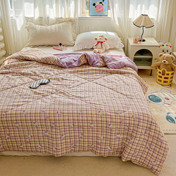 91家纺网 家纺一手货源 找家纺 Mata蔓塔家 2025春夏新款印花水洗双层纱单夏被夏凉被空调被（有买家秀） 格裙KT