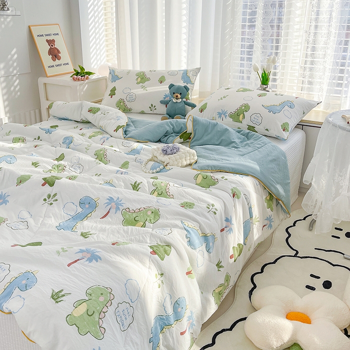 91家纺网 家纺一手货源 找家纺 Mata蔓塔家 2025春夏新款印花水洗双层纱单夏被夏凉被空调被（有买家秀） 恐龙星球