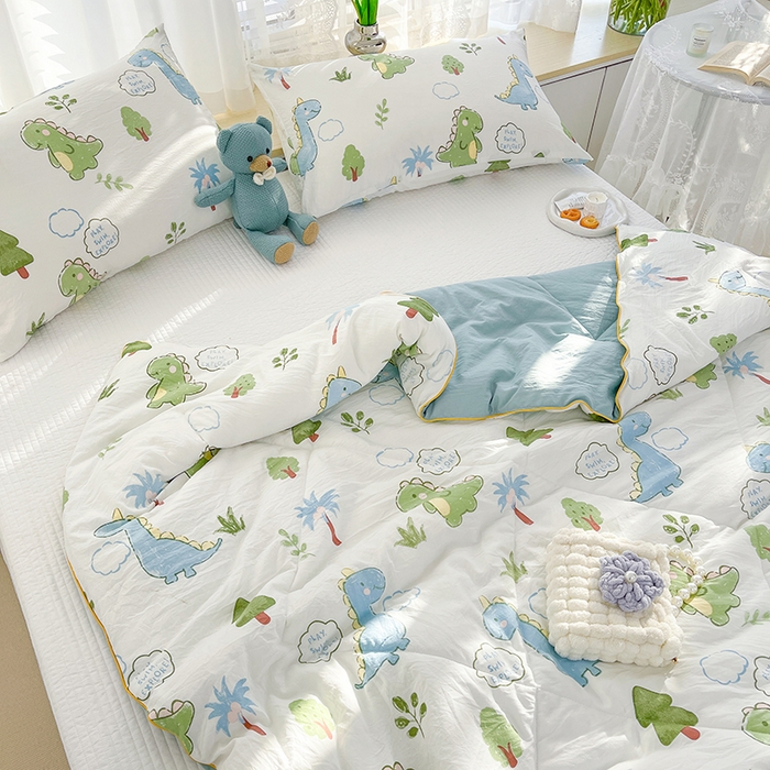 91家纺网 家纺一手货源 找家纺 Mata蔓塔家 2025春夏新款印花水洗双层纱单夏被夏凉被空调被（有买家秀） 恐龙星球