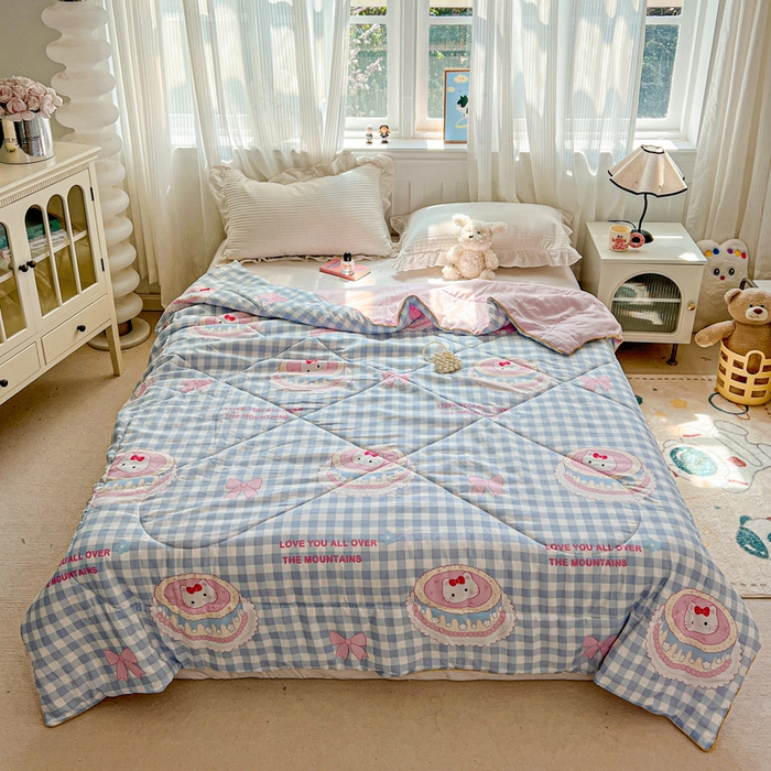 91家纺网 家纺一手货源 找家纺 Mata蔓塔家 2025春夏新款印花水洗双层纱单夏被夏凉被空调被（有买家秀） 蛋糕KT