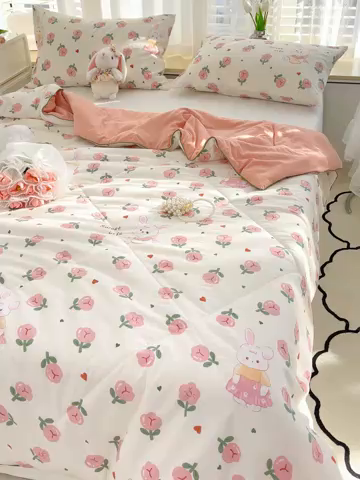 91家纺网 家纺一手货源 找家纺 Mata蔓塔家 2025春夏新款印花水洗双层纱单夏被夏凉被空调被（有买家秀） 曼塔玫瑰