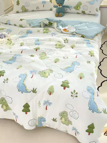 91家纺网 家纺一手货源 找家纺 Mata蔓塔家 2025春夏新款印花水洗双层纱单夏被夏凉被空调被（有买家秀） 恐龙星球