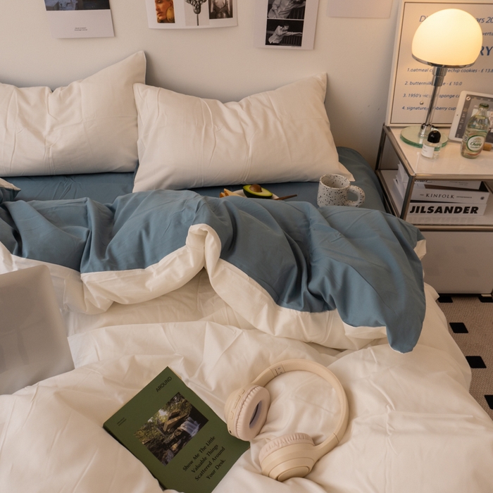 91家纺网 家纺一手货源 找家纺 悦织湾家纺 2025纯色双拼水洗棉四件套轻奢时尚舒适透气床上用品学生宿舍三四件套跨境外贸 奶白雾霾兰