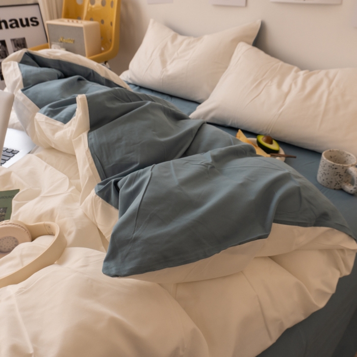 91家纺网 家纺一手货源 找家纺 悦织湾家纺 2025纯色双拼水洗棉四件套轻奢时尚舒适透气床上用品学生宿舍三四件套跨境外贸 奶白雾霾兰
