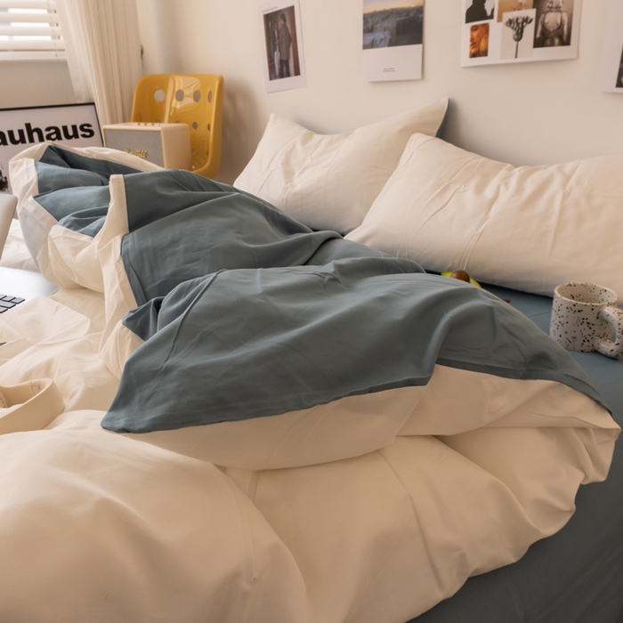 91家纺网 家纺一手货源 找家纺 悦织湾家纺 2025纯色双拼水洗棉四件套轻奢时尚舒适透气床上用品学生宿舍三四件套跨境外贸 奶白雾霾兰