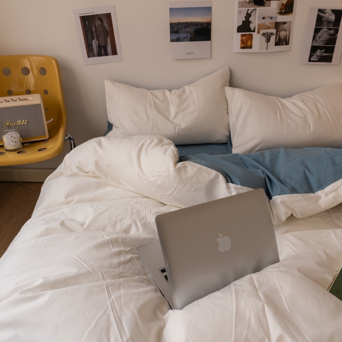 91家纺网 家纺一手货源 找家纺 悦织湾家纺 2025纯色双拼水洗棉四件套轻奢时尚舒适透气床上用品学生宿舍三四件套跨境外贸 奶白雾霾兰