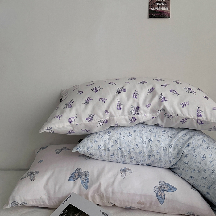 91家纺网 家纺一手货源 找家纺 柚可家居 2025新款双层纱印花单枕套 蝴蝶蓝（双层纱单枕套）