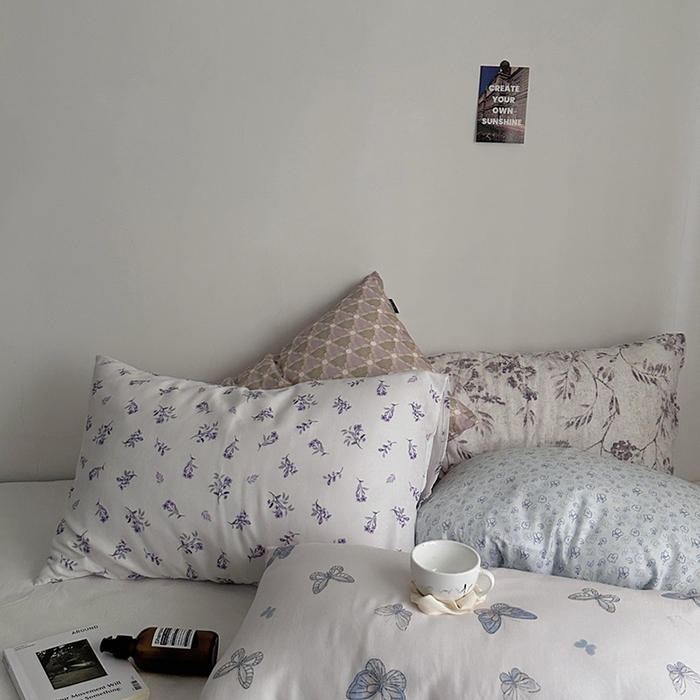 91家纺网 家纺一手货源 找家纺 柚可家居 2025新款双层纱印花单枕套 七日春信（双层纱单枕套）