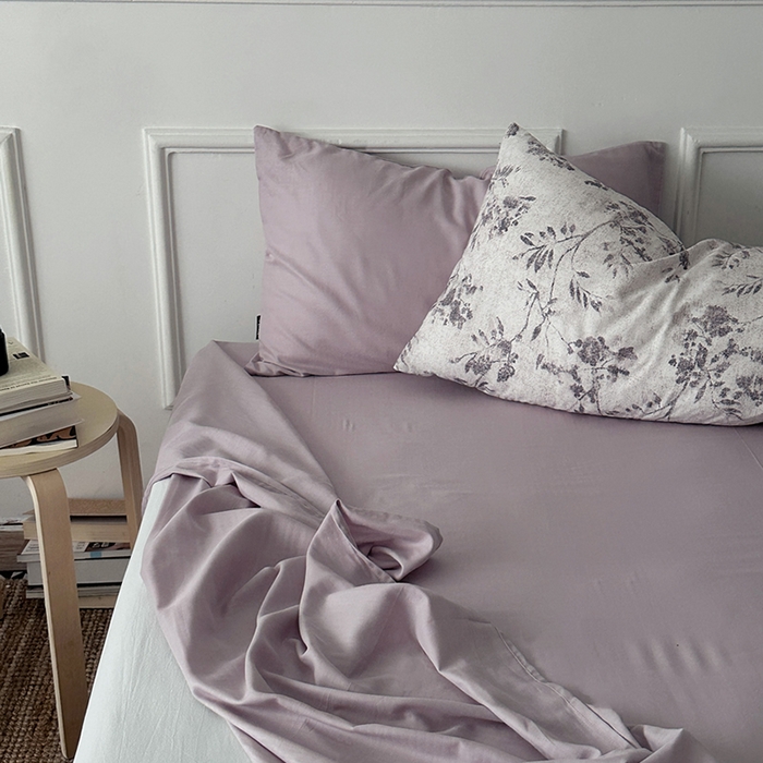 91家纺网 家纺一手货源 找家纺 柚可家居 2025新款双层纱单床单单床笠 浅紫色