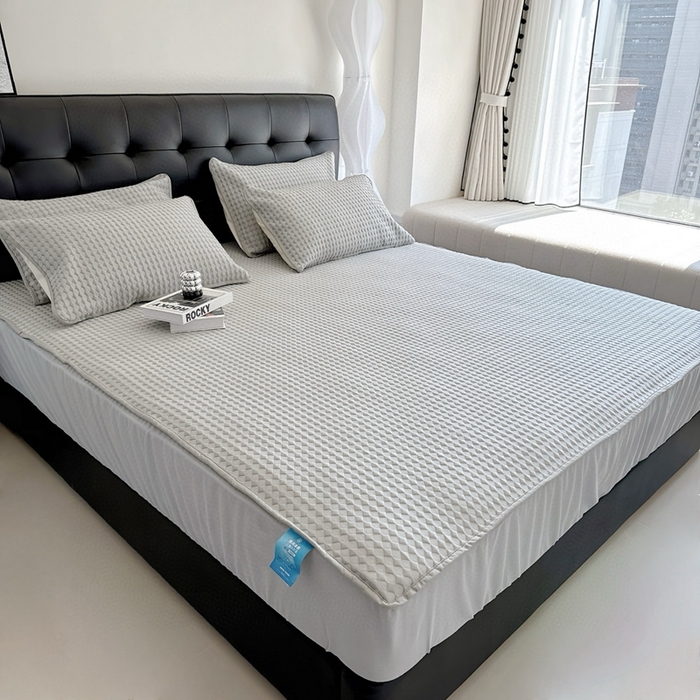 91家纺网 家纺一手货源 找家纺 兜米2025新款菱形格床笠凉席 菱形格灰