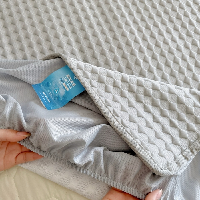 91家纺网 家纺一手货源 找家纺 兜米2025新款菱形格床笠凉席 菱形格灰