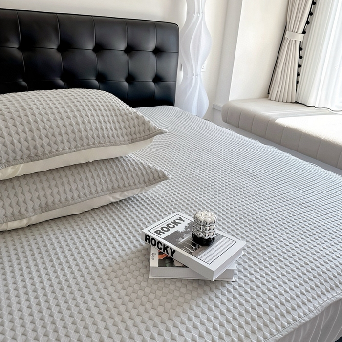 91家纺网 家纺一手货源 找家纺 兜米2025新款菱形格床笠凉席 菱形格灰