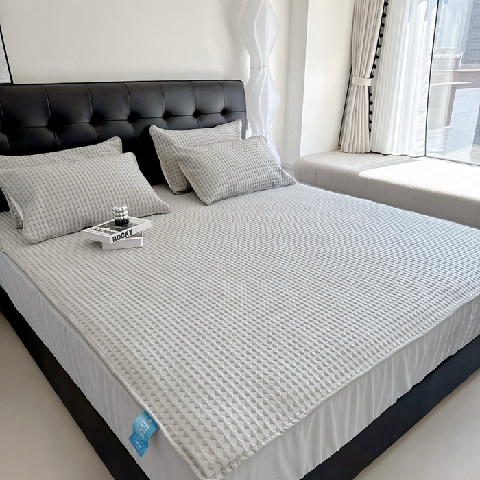 91家纺网 家纺一手货源 找家纺 兜米2025新款菱形格床笠凉席 菱形格灰