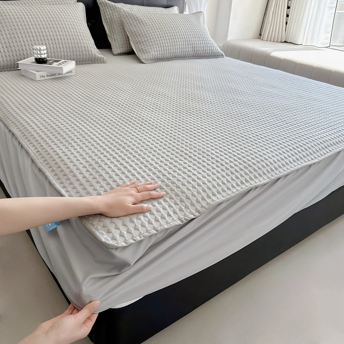 91家纺网 家纺一手货源 找家纺 兜米2025新款菱形格床笠凉席 菱形格灰