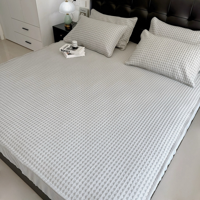 91家纺网 家纺一手货源 找家纺 兜米2025新款菱形格床笠凉席 菱形格灰