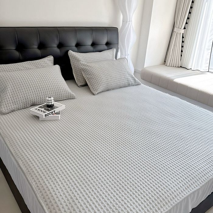 91家纺网 家纺一手货源 找家纺 兜米2025新款菱形格床笠凉席 菱形格灰