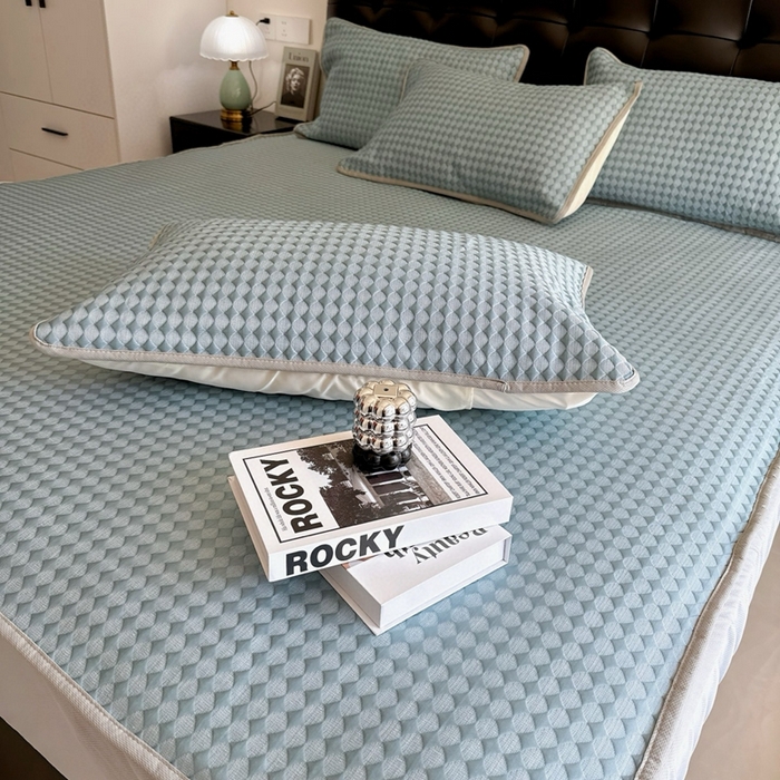 91家纺网 家纺一手货源 找家纺 兜米2025新款菱形格床笠凉席 菱形格蓝