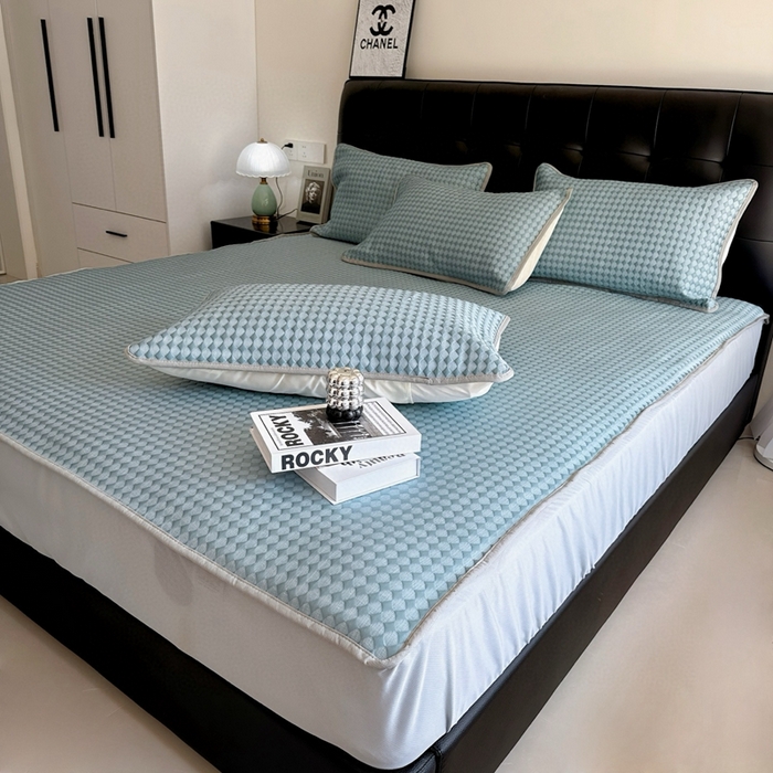 91家纺网 家纺一手货源 找家纺 兜米2025新款菱形格床笠凉席 菱形格蓝