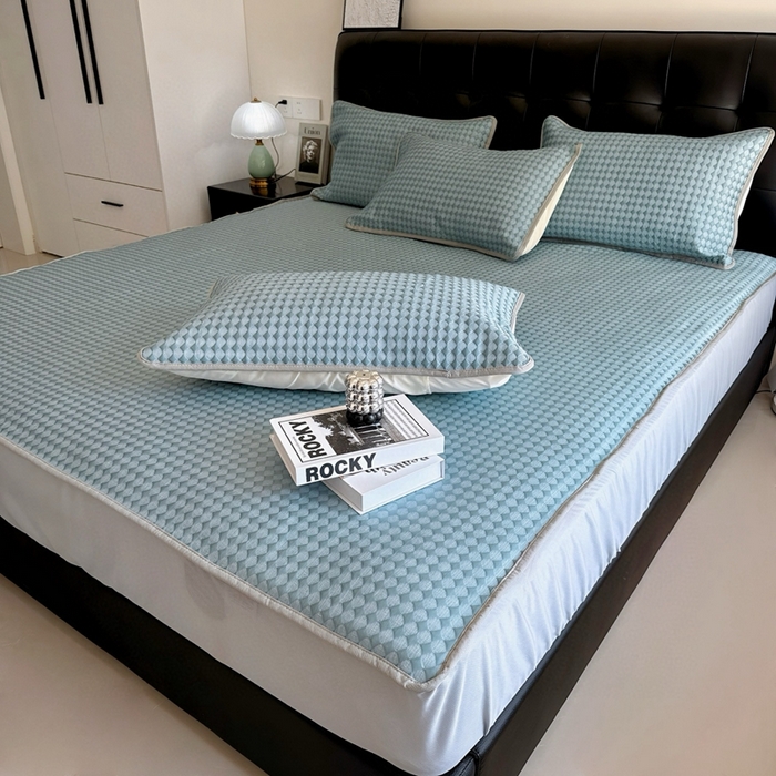 91家纺网 家纺一手货源 找家纺 兜米2025新款菱形格床笠凉席 菱形格蓝