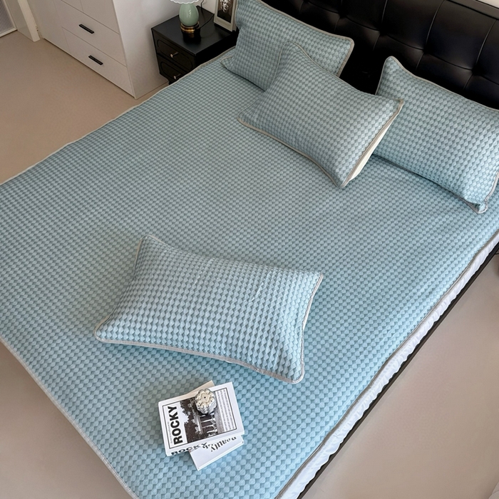 91家纺网 家纺一手货源 找家纺 兜米2025新款菱形格床笠凉席 菱形格蓝