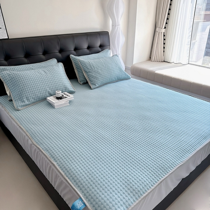 91家纺网 家纺一手货源 找家纺 兜米2025新款菱形格床笠凉席 菱形格蓝