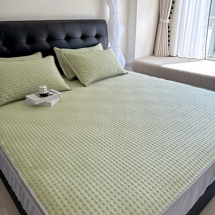 91家纺网 家纺一手货源 找家纺 兜米2025新款菱形格床笠凉席 菱形格绿