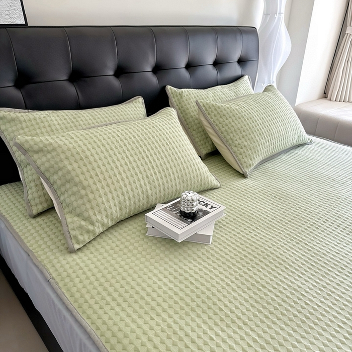 91家纺网 家纺一手货源 找家纺 兜米2025新款菱形格床笠凉席 菱形格绿