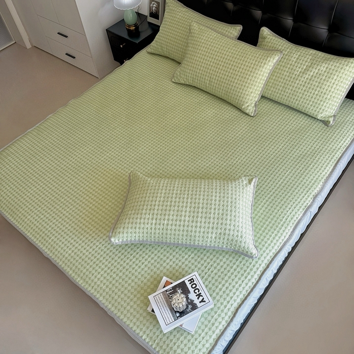 91家纺网 家纺一手货源 找家纺 兜米2025新款菱形格床笠凉席 菱形格绿