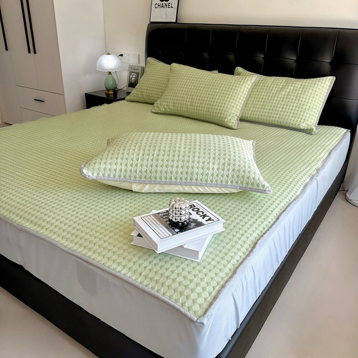 91家纺网 家纺一手货源 找家纺 兜米2025新款菱形格床笠凉席 菱形格绿